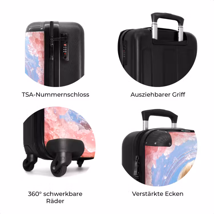 Koffer - Frau – Getränk – Sommer – Rosa – Blau — 8
