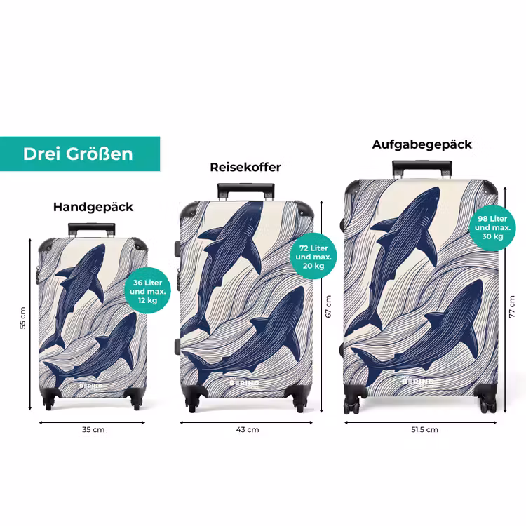 Koffer - Fisch – Ozean – Strichzeichnung – Blau – Tiere — 3