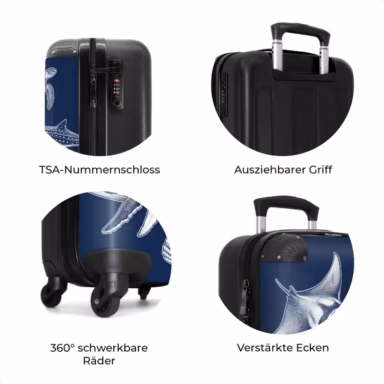 Koffer - Tiere – Meeresleben – Ozean – Gravur – Blau — 8
