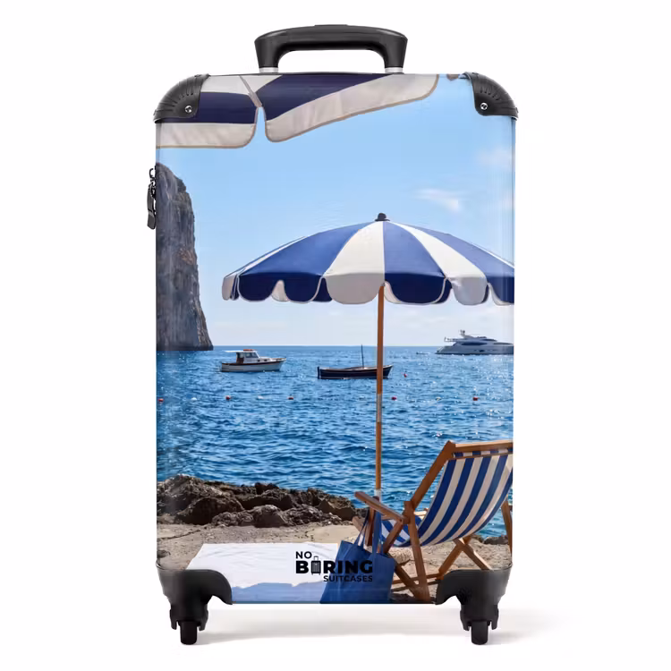 Koffer - Strand – Liegestuhl – Sonnenschirm – Sommer – Blau — 1