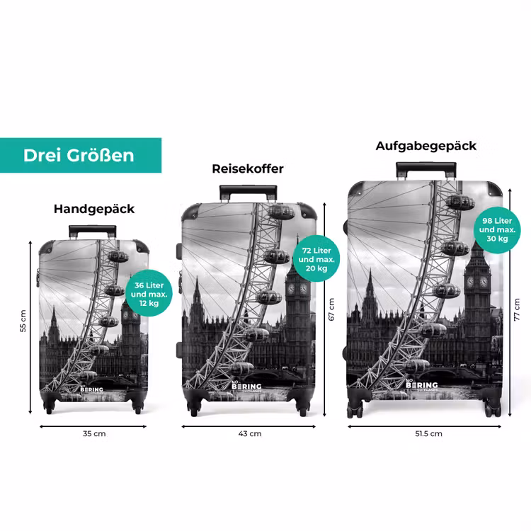 Koffer - Riesenrad – Glockenturm – Architektur – Schwarz-Weiß – Stadt — 3