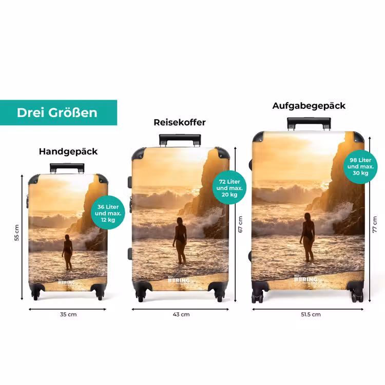 Koffer - Menschen – Ozean – Sonnenuntergang – Küste – Gold — 3