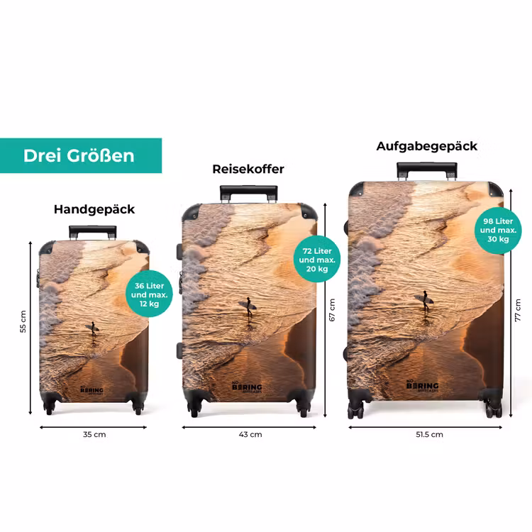 Koffer - Surfer – Strand – Sonnenuntergang – Ozean – Gold — 3