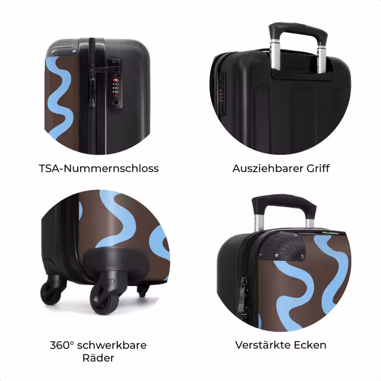 Koffer - Sich windende Linien - Blau - Braun - Minimalistisch — 8