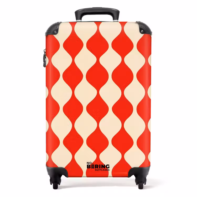 Koffer - Wellenförmiges Muster - Retro - Rot - Beige — 1
