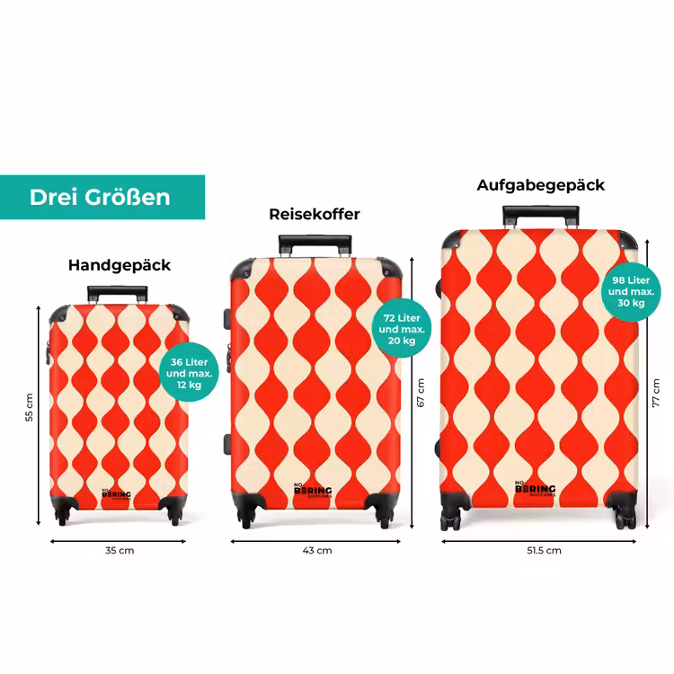 Koffer - Wellenförmiges Muster - Retro - Rot - Beige — 3