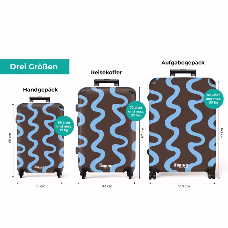 Koffer - Sich windende Linien - Blau - Braun - Minimalistisch — 3