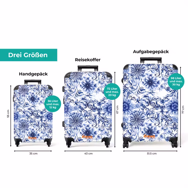 Koffer - Blumen - Blau - Muster - Weiß — 3