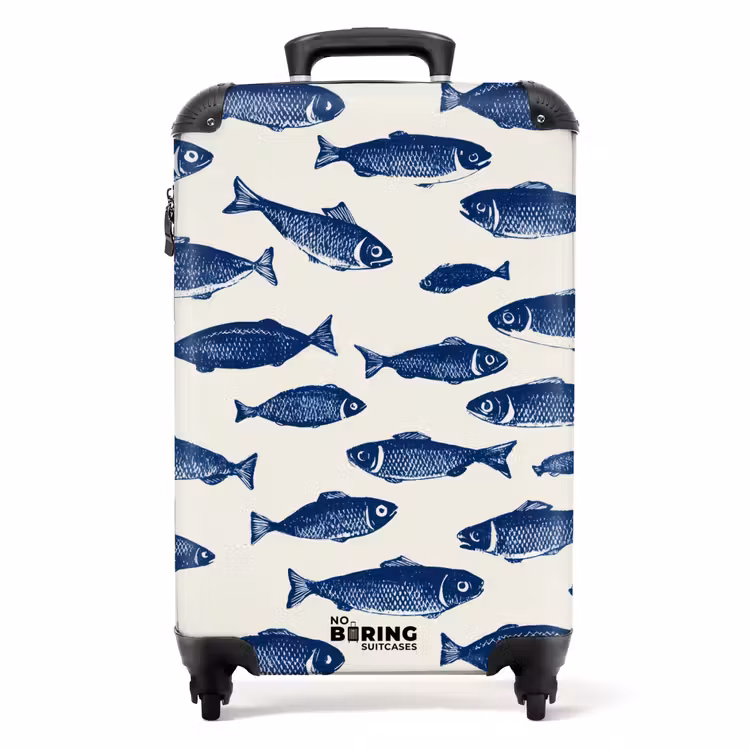 Koffer - Fisch - Muster - Blau - Weiß — 1