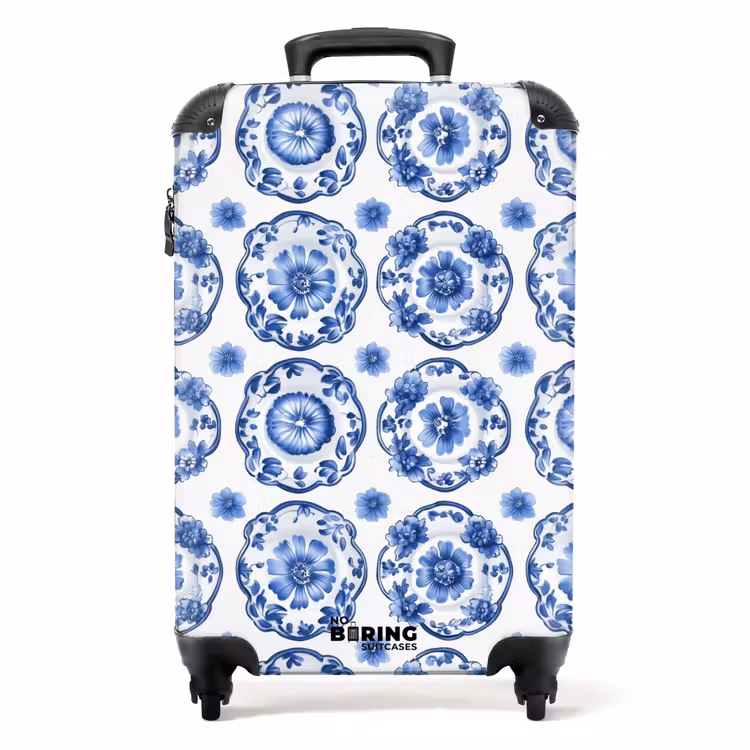 Koffer - Zierteller - Blumen - Blau — 1