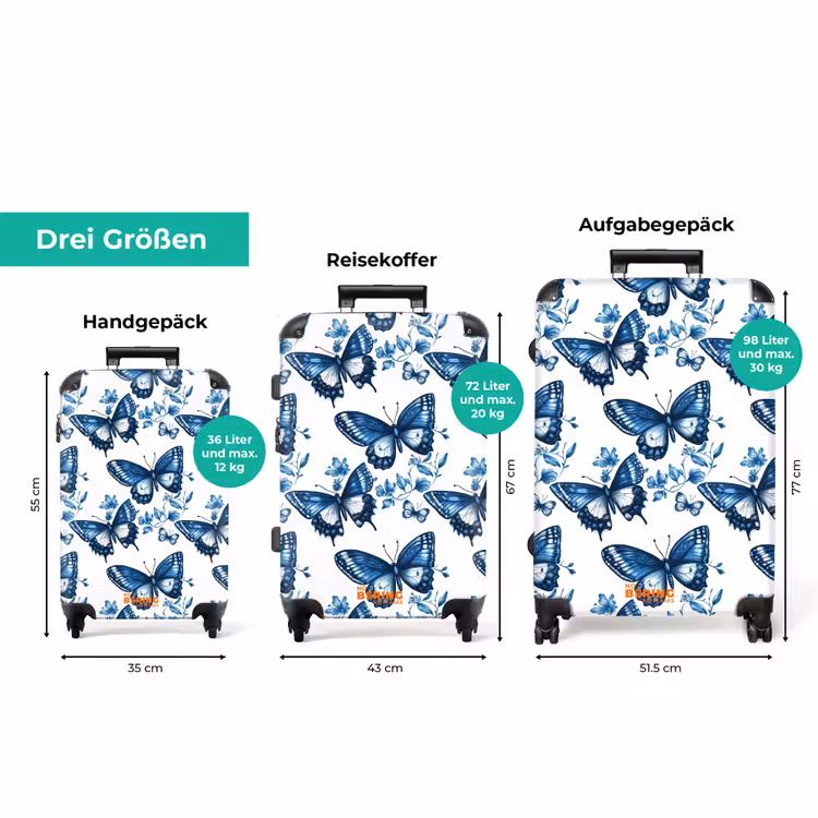 Koffer - Blau - Schmetterlinge - Blumen - Weiß — 3