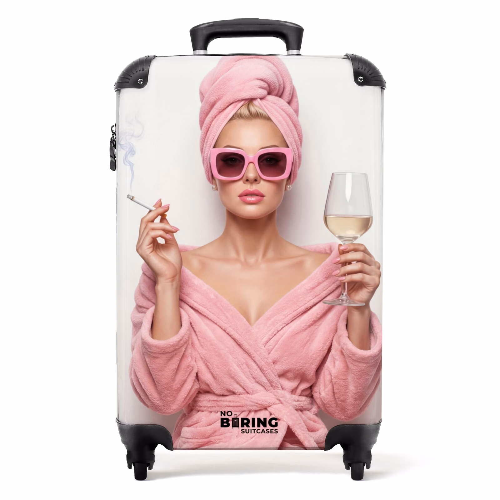 Koffer - Frau - Rosa - Wein - Sonnenbrille — 1