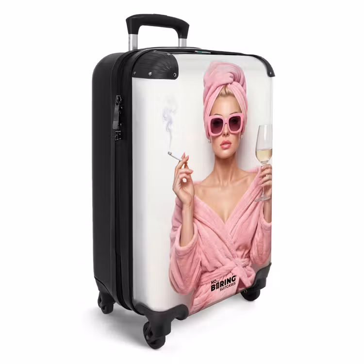 Koffer - Frau - Rosa - Wein - Sonnenbrille — 2