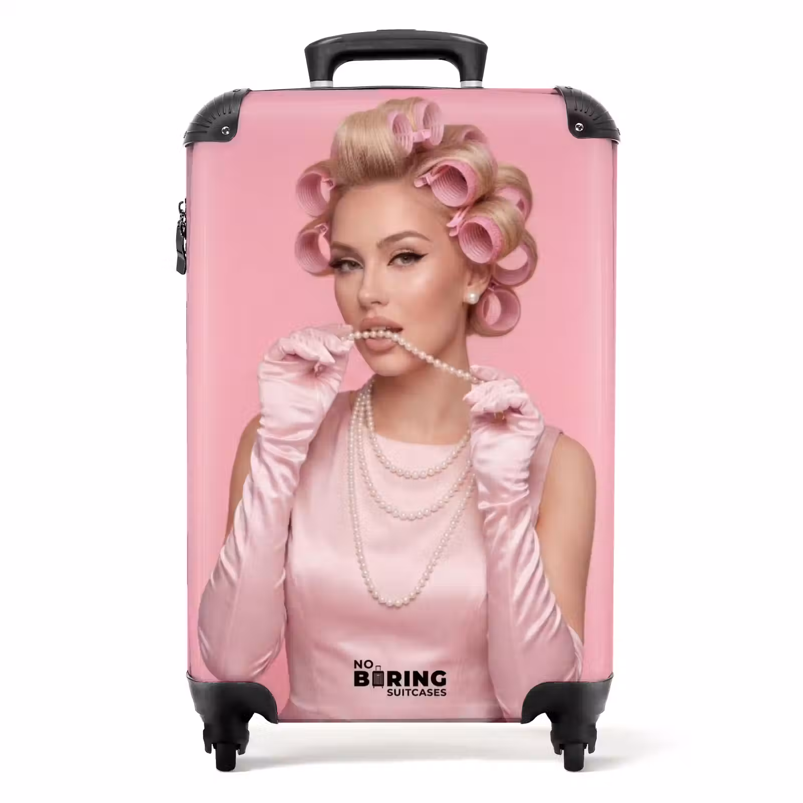 Koffer - Frau - Rosa - Perlenkette - Lockenwickler — 1