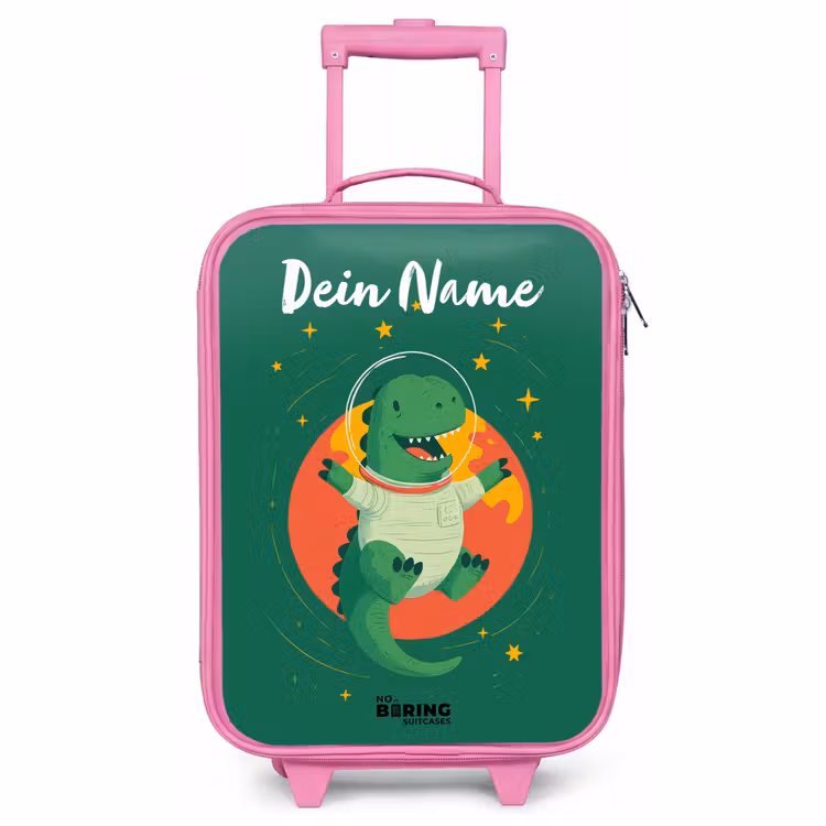 Kinderkoffer Rosa mit Name - Dino - Planet - Sterne - Grün — 1