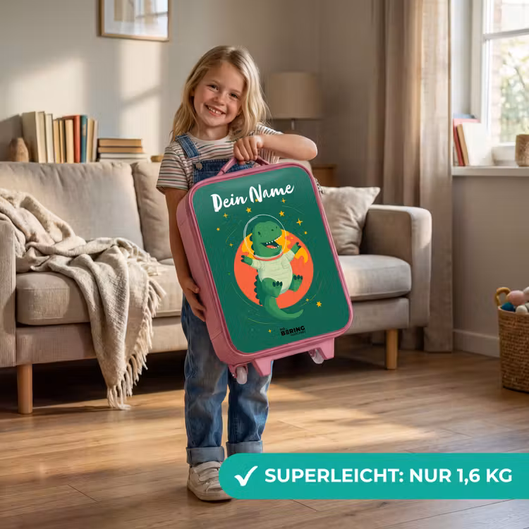 Kinderkoffer Rosa mit Name - Dino - Planet - Sterne - Grün — 3