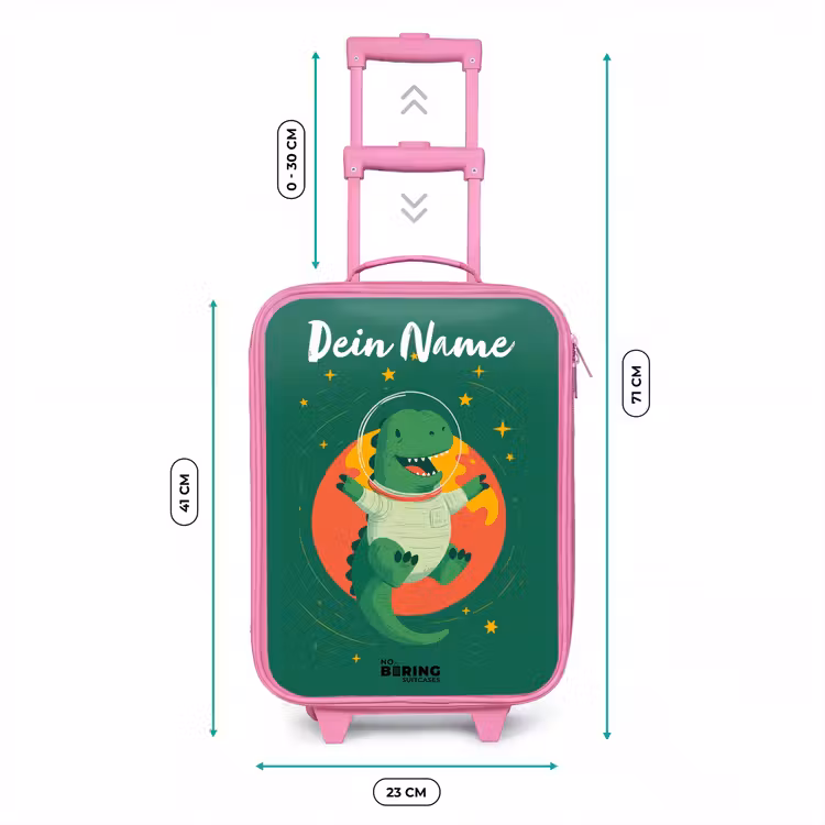 Kinderkoffer Rosa mit Name - Dino - Planet - Sterne - Grün — 7