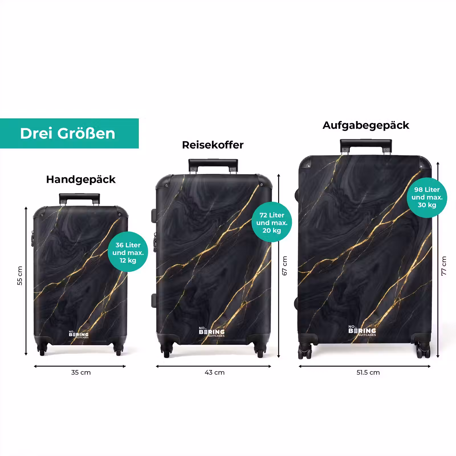 Koffer - Marmor – Goldadern – Abstrakt – Modern – Schwarz — 1