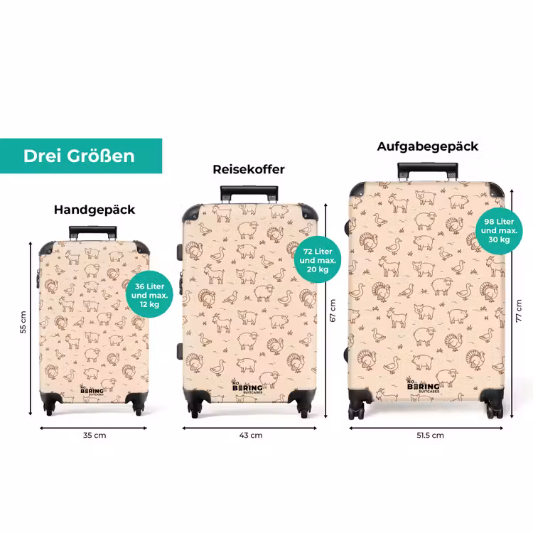 Koffer - Tiere – Muster – Bauernhof – Minimalistisch – Beige — 3