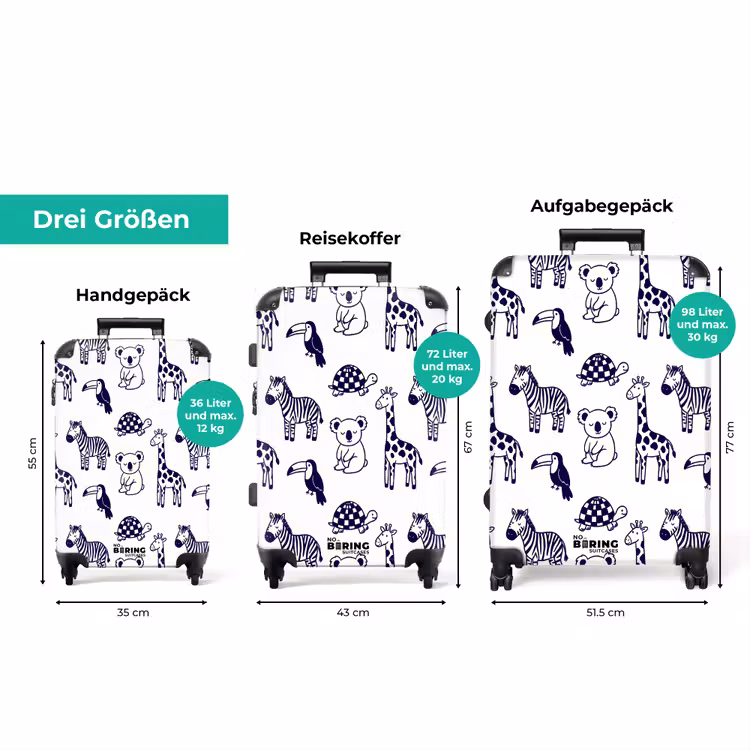 Koffer - Tiere – Muster – Kinderzimmer – Grafisch – Weiß – Blau — 3