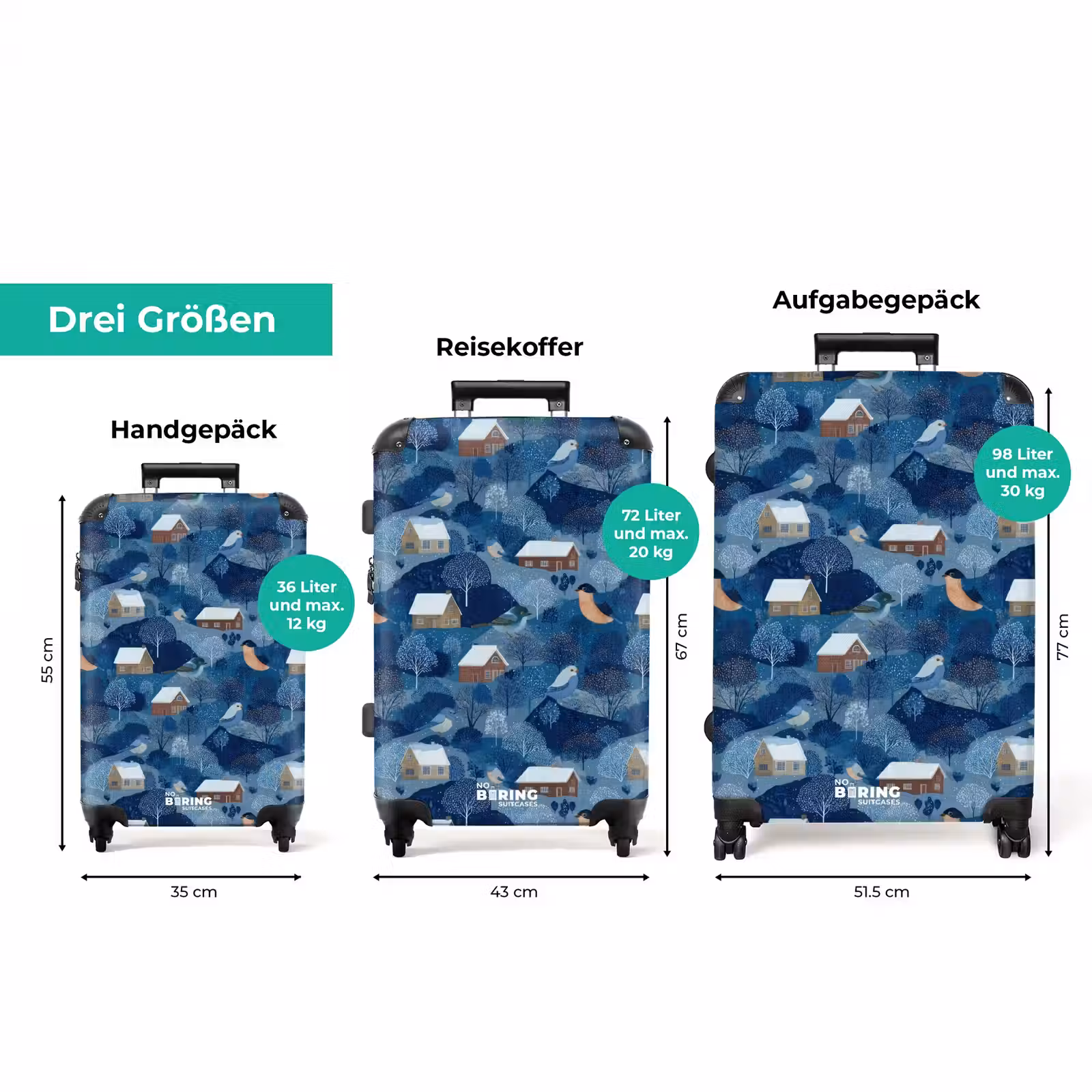 Koffer - Häuschen – Vögel – Schnee – Winter – Blau — 1