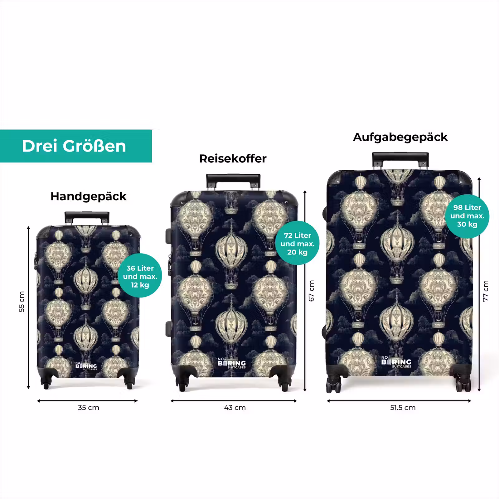 Koffer - Heißluftballons – Wolken – Muster – Dunkelblau — 1