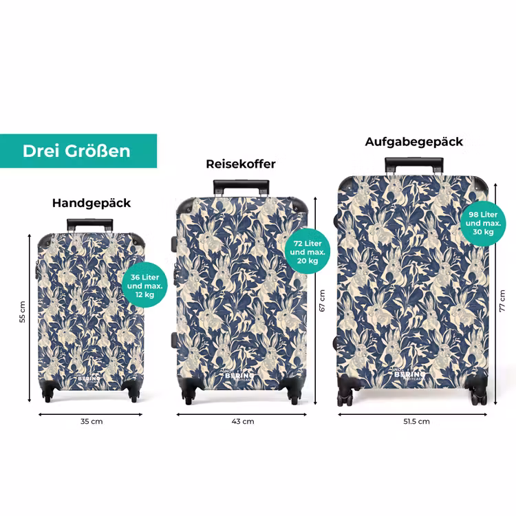 Koffer - Hasen – Blätter – Muster – Blau – Beige — 1