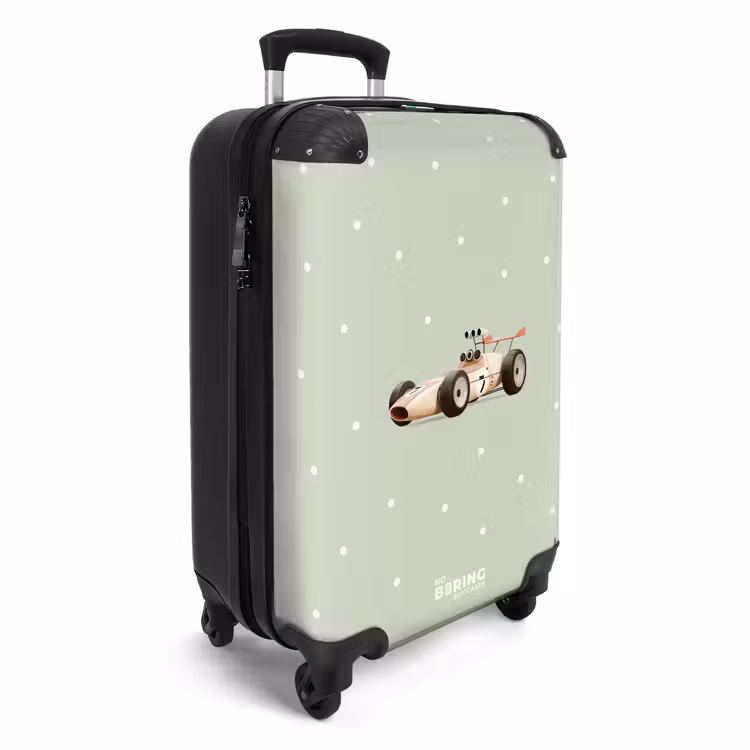 CaseSwap - Beigefarbenes Retro-Rennauto auf grünem Polka-Dot-Hintergrund — 2