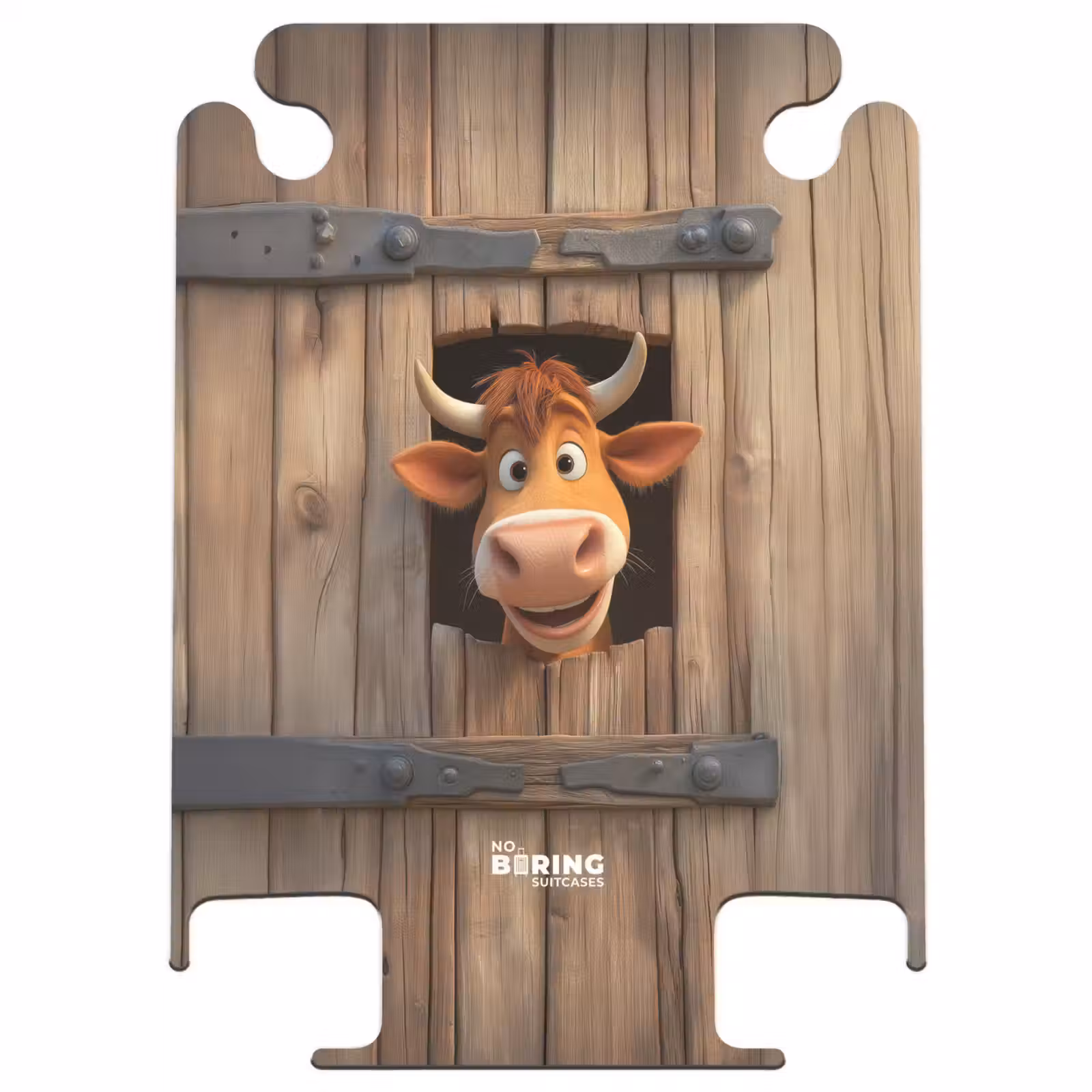 CaseSwap™ - Brauner Stier steckt Kopf durch Holztür — 1