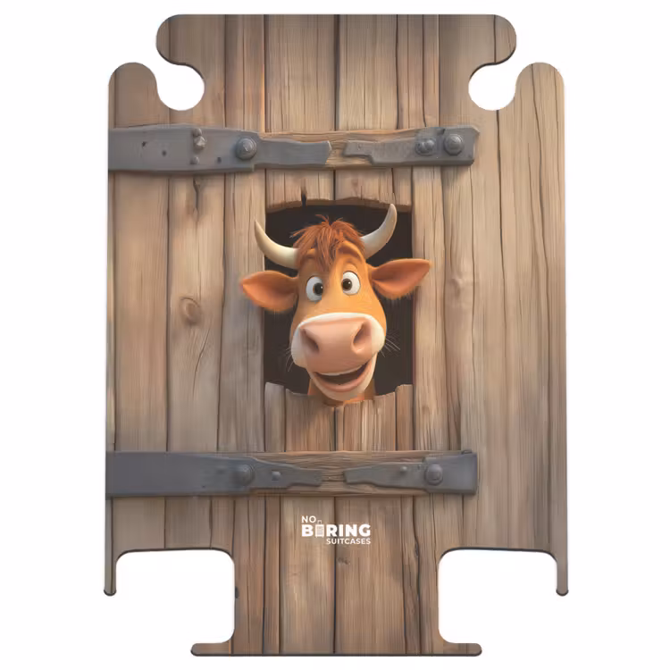 CaseSwap™ - Brauner Stier steckt Kopf durch Holztür — 1
