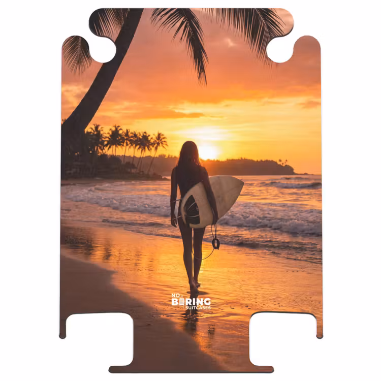 CaseSwap™ - Frau – Surfbrett – Strand – Sonnenuntergang – Orange — 1