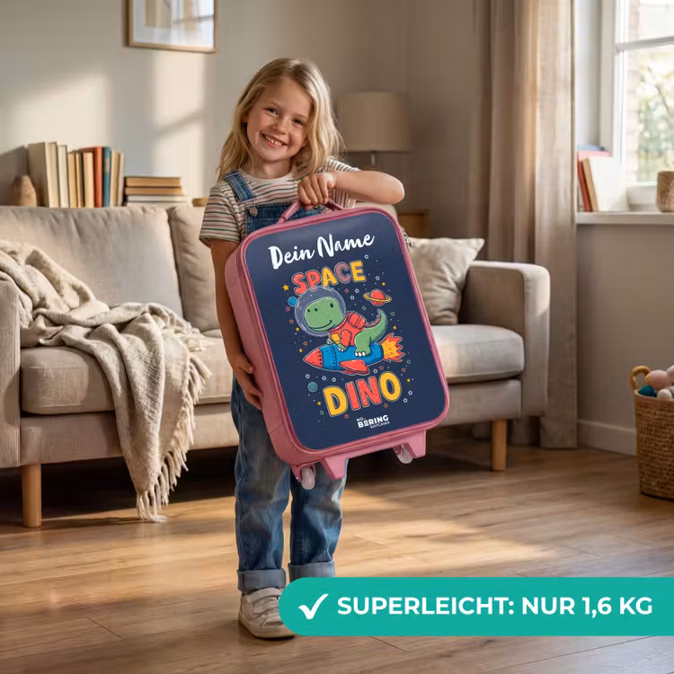 Kinderkoffer Rosa mit Name - Dinosaurier - Grün - Rakete - Sternenhimmel — 3