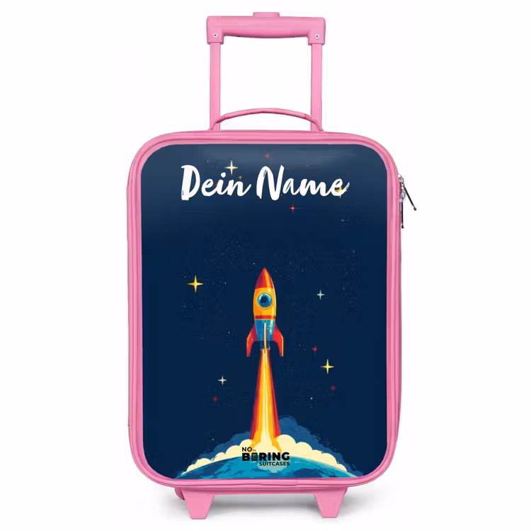 Kinderkoffer Rosa mit Name - Planet - Rakete - Sterne - Dunkelblau — 1