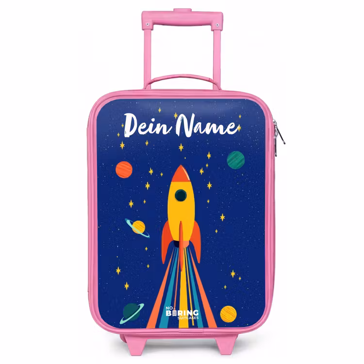 Kinderkoffer Rosa mit Name - Rakete - Sterne - Planet - Weltraum — 1