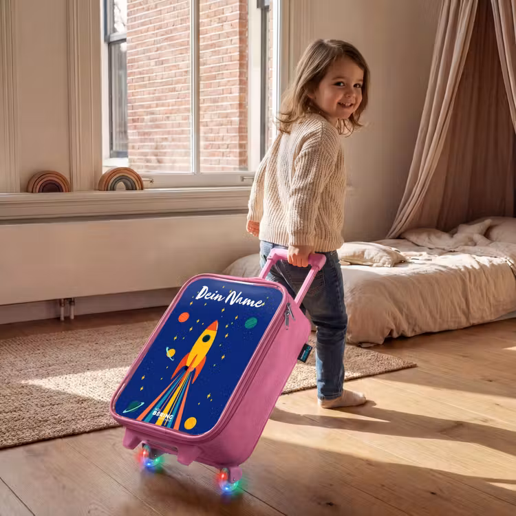 Kinderkoffer Rosa mit Name - Rakete - Sterne - Planet - Weltraum — 2
