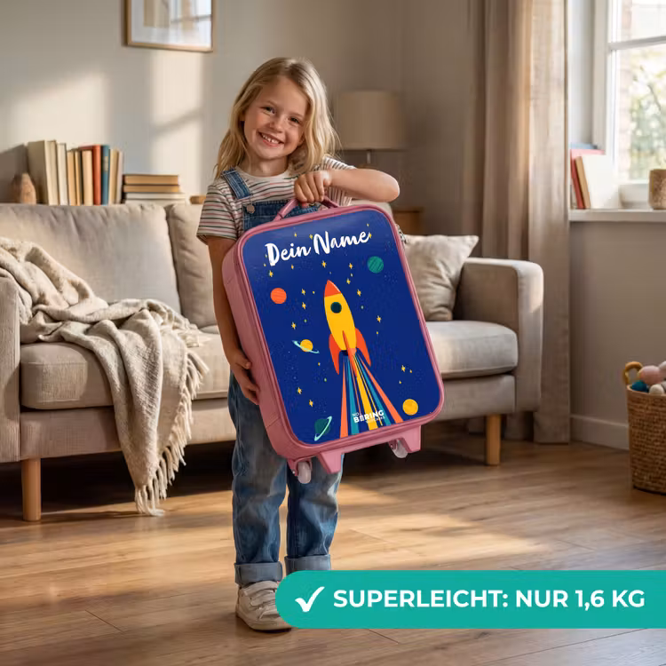 Kinderkoffer Rosa mit Name - Rakete - Sterne - Planet - Weltraum — 3