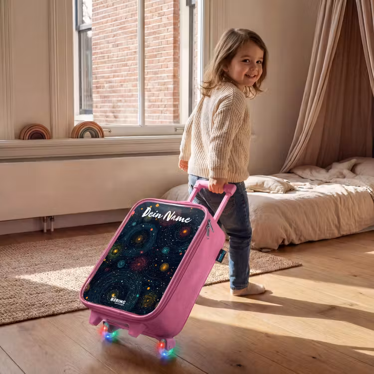 Kinderkoffer Rosa mit Name - Sterne - Planeten - Farbenfroh — 2