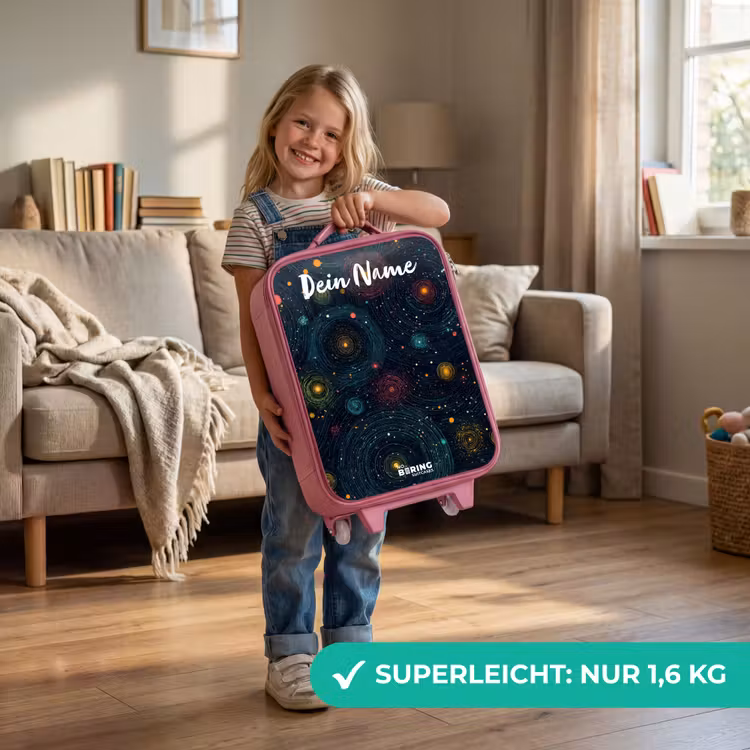 Kinderkoffer Rosa mit Name - Sterne - Planeten - Farbenfroh — 3