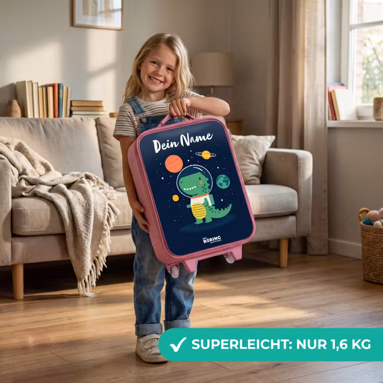 Kinderkoffer Rosa mit Name - Weltraum - Dino - Planeten - Sterne — 3