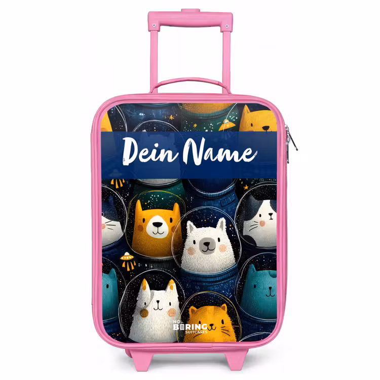 Kinderkoffer Rosa mit Name - Tiere - Sterne - Planeten - Astronaut — 1