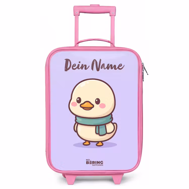 Kinderkoffer Rosa mit Name - Kawai - Ente - Halstuch — 1