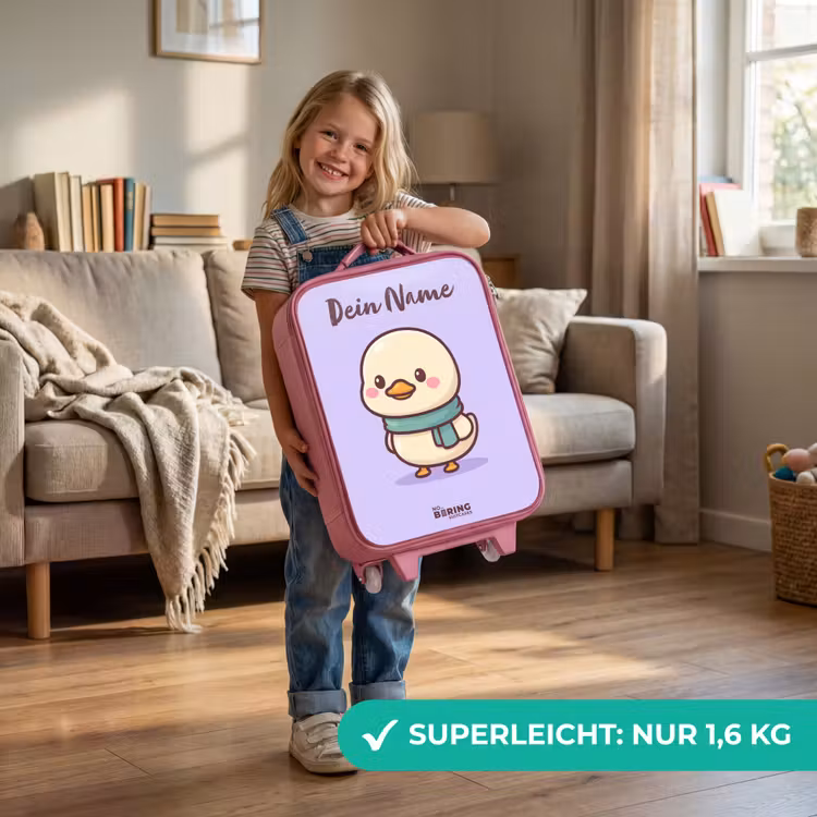 Kinderkoffer Rosa mit Name - Kawai - Ente - Halstuch — 3