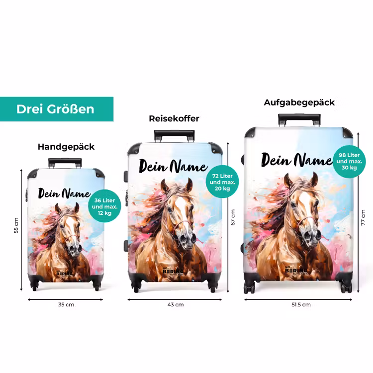 Koffer mit Name - Galoppierendes Pferd mit buntem Hintergrund — 3