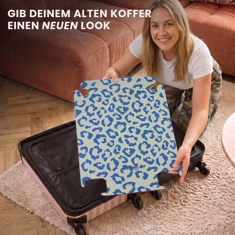 CaseSwap™ - Tiermuster - Koffer mit Pantherprint in Blau und Pastellgrün — 3