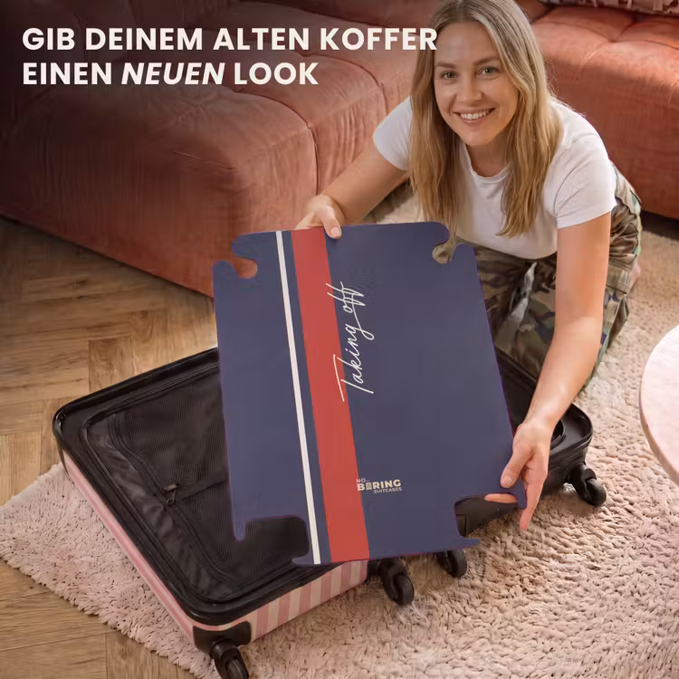 CaseSwap™ - Dunkelblauer Hintergrund mit rotem und weißem Streifen und Text Taking Off — 3
