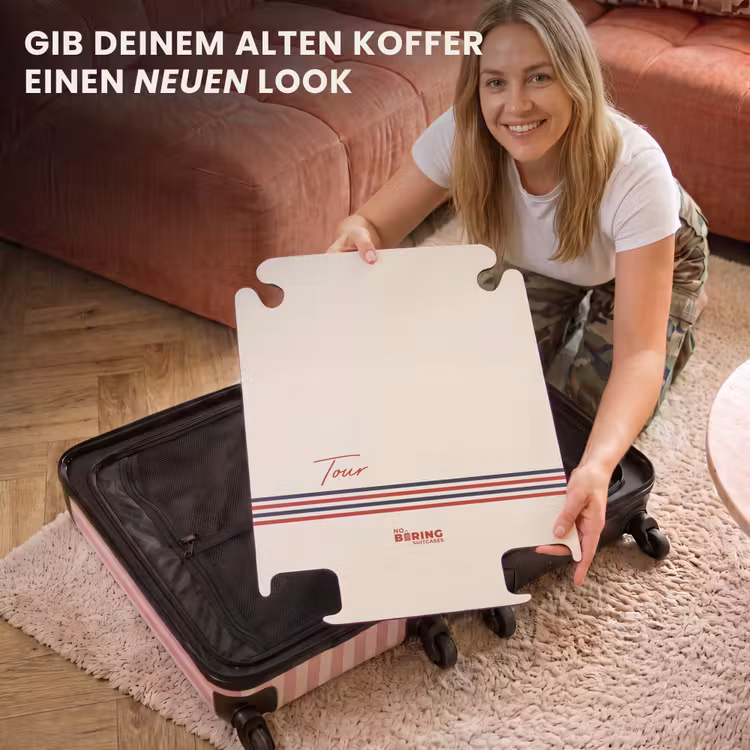 CaseSwap™ - Cremefarbener Hintergrund mit rotem Text und dreifarbigem Streifen am unteren Rand — 3