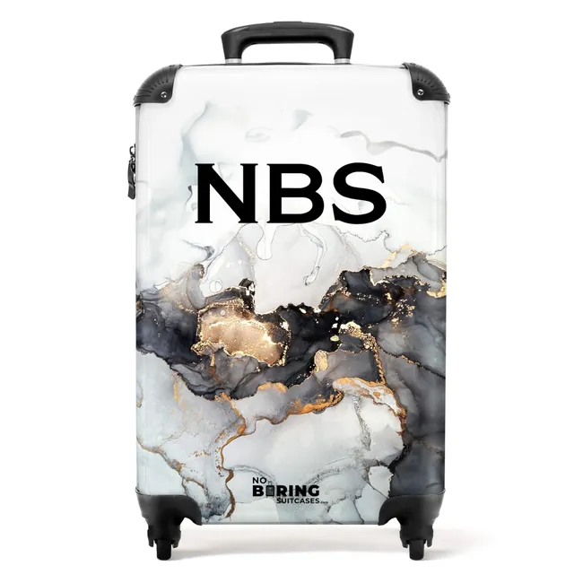 Koffer mit Name - Schwarz-Weißer Marmor mit Gold